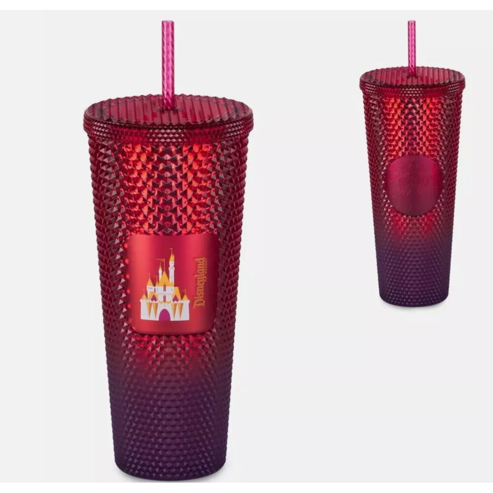 DISNEYLAND STARBUCKS Venti Tumbler Straw Geometric Disneyland Castle Red Purple